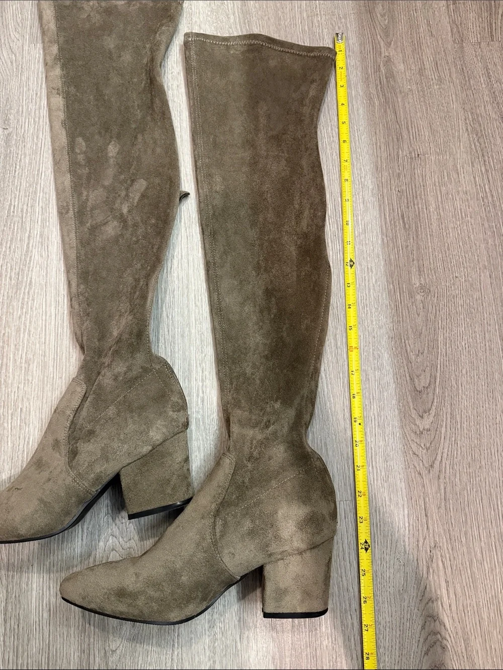 Over-the-Knee Suede Block Heel Boots - Taupe